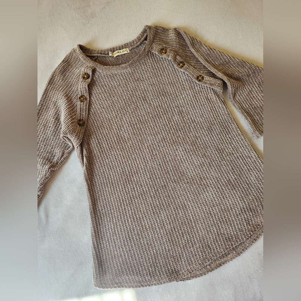 Cozy Knit Button-Detail Greige Sweater